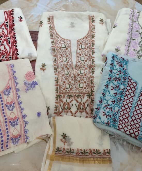 2pcs embroidered chanderi mal suit it's dyeable